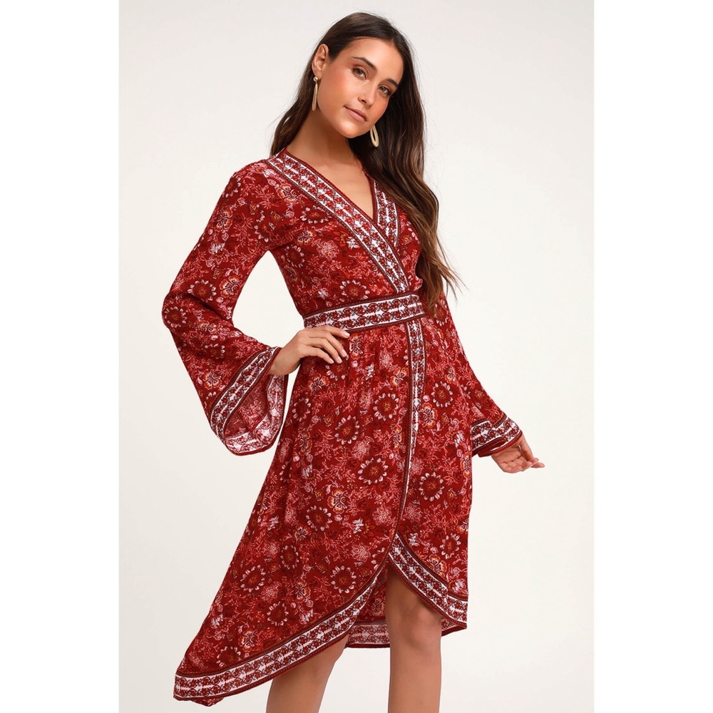 Lulus Daydream Red Floral Boho Dress